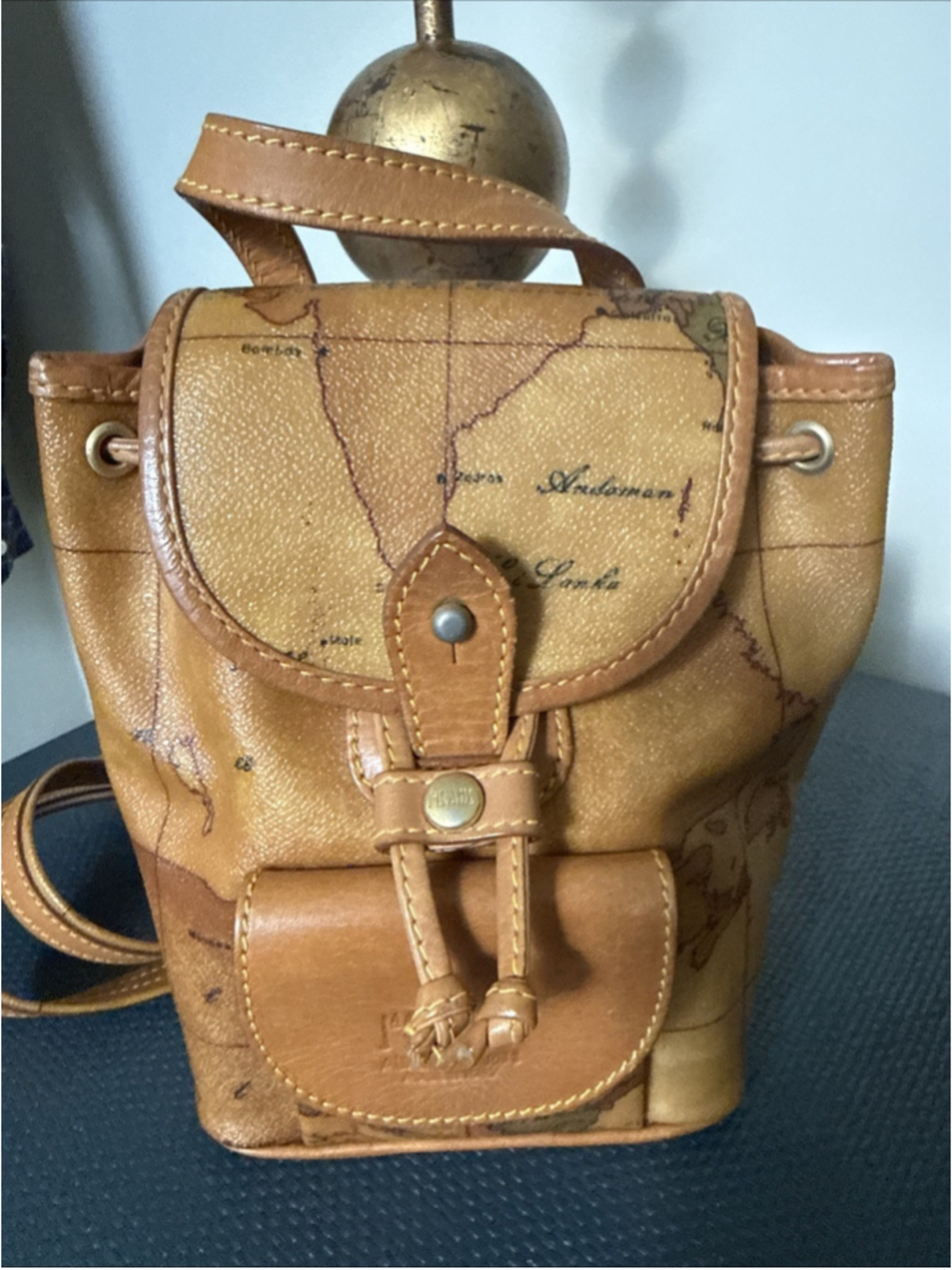 Alviero Martini 1A Classe Geo Map Print Mini Backpack Leather Tan